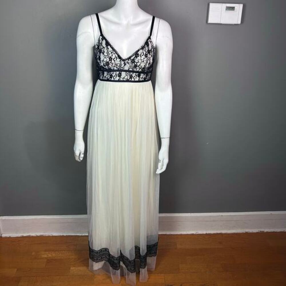 VTG Jessica McClintock slip‎ maxi dress small / 5 long fairy white lace pleated